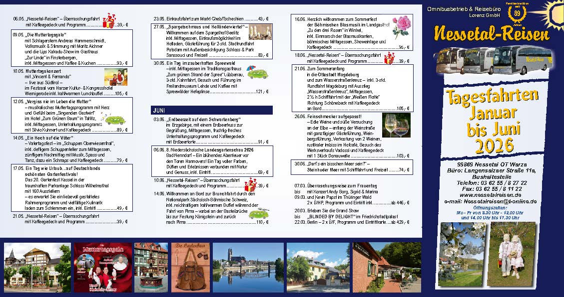 Tagesfahrten 2026 Mai bis Juni
